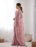 Monjolika Fashion Georgette Sequins Pink Color Classic Saree | Grocsy