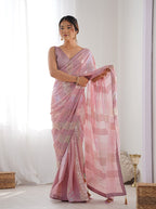 Monjolika Fashion Georgette Sequins Pink Color Classic Saree | Grocsy
