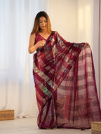 Monjolika Fashion Georgette Sequins Maroon Color Classic Saree | Grocsy