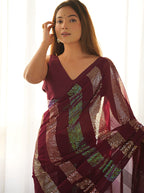 Monjolika Fashion Georgette Sequins Maroon Color Classic Saree | Grocsy