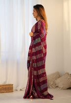 Monjolika Fashion Georgette Sequins Maroon Color Classic Saree | Grocsy