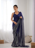 Monjolika Fashion Blue Georgette Party Wear Saree with Sequins Work | Grocsy