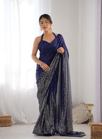 Monjolika Fashion Blue Georgette Party Wear Saree with Sequins Work | Grocsy