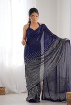 Monjolika Fashion Blue Georgette Party Wear Saree with Sequins Work | Grocsy