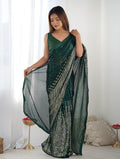 Monjolika Fashion Bottle Green Georgette Party Wear Saree with Sequins Work | Grocsy