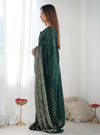 Monjolika Fashion Bottle Green Georgette Party Wear Saree with Sequins Work | Grocsy