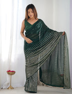 Monjolika Fashion Bottle Green Georgette Party Wear Saree with Sequins Work | Grocsy