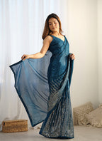 Monjolika Fashion Morpeach Georgette Party Wear Saree with Sequins Work | Grocsy