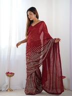 Monjolika Fashion Red Georgette Party Wear Saree with Sequins Work | Grocsy