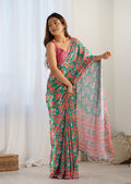 Monjolika Fashion Chinon Digital Print Classic Saree in Mint Green | Grocsy