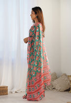 Monjolika Fashion Chinon Digital Print Classic Saree in Mint Green | Grocsy
