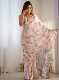 Monjolika Fashion Chinon Digital Print Classic Saree in Off White | Grocsy
