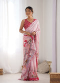 Monjolika Fashion Chinon Digital Print Classic Saree in Light Pink | Grocsy