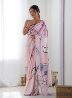 Monjolika Fashion Chinon Digital Print Classic Saree in Baby Pink | Grocsy