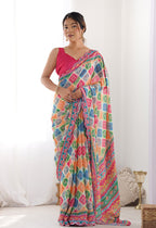 Monjolika Fashion Chinon Digital Print Classic Saree in Multi | Grocsy