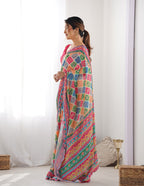 Monjolika Fashion Chinon Digital Print Classic Saree in Multi | Grocsy