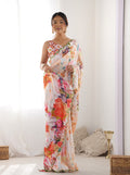 Monjolika Fashion Chinon Digital Print Classic Saree in Multi | Grocsy