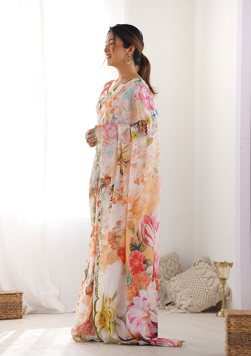 Monjolika Fashion Chinon Digital Print Classic Saree in Multi | Grocsy