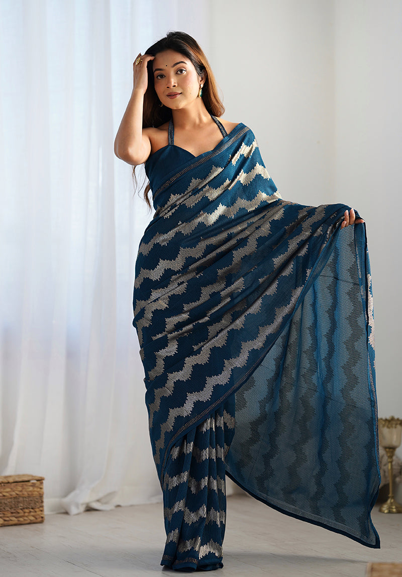 Monjolika Fashion Morpeach Sequins Work Georgette Trendy Saree | Grocsy