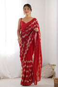 Monjolika Fashion Red Sequins Work Georgette Trendy Saree | Grocsy