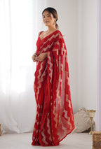 Monjolika Fashion Red Sequins Work Georgette Trendy Saree | Grocsy