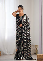 Monjolika Fashion Black Sequins Work Georgette Trendy Saree | Grocsy