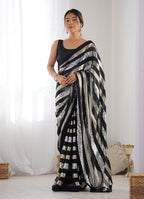 Monjolika Fashion Sequins Work Black Georgette Festival Party Wear Saree | Grocsy