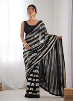 Monjolika Fashion Sequins Work Black Georgette Festival Party Wear Saree | Grocsy
