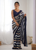 Monjolika Fashion Sequins Work Navy Blue Georgette Festival Party Wear Saree | Grocsy