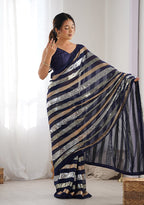 Monjolika Fashion Sequins Work Navy Blue Georgette Festival Party Wear Saree | Grocsy
