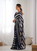 Monjolika Fashion Sequins Work Navy Blue Georgette Festival Party Wear Saree | Grocsy