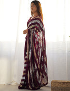 Monjolika Fashion Sequins Work Wine Georgette Festival Party Wear Saree | Grocsy
