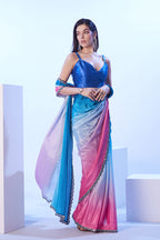 Monjolika Fashion Multicolour Lace Ceremonial Chinon Classic Saree | Grocsy