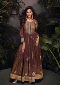 Anaita Copper Viscose Simar Jacquard Stitched Handmade Khatli Work Anarkali Gown | Grocsy