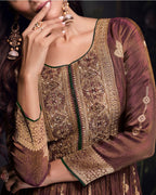 Anaita Copper Viscose Simar Jacquard Stitched Handmade Khatli Work Anarkali Gown | Grocsy
