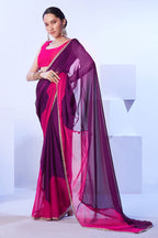Monjolika Fashion Satin Moss Purple & Pink Colour Lace Designer Saree | Grocsy