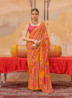 Monjolika Fashion Silk Blend Printed Orange Trendy Saree For Casual | Grocsy