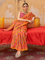 Monjolika Fashion Silk Blend Printed Orange Trendy Saree For Casual | Grocsy