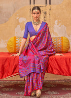 Monjolika Fashion Silk Blend Printed Rani Pink Trendy Saree For Casual | Grocsy