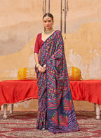 Monjolika Fashion Silk Blend Printed Navy Blue Trendy Saree For Casual | Grocsy