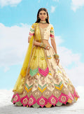 Monjolika Fashion Ivory & Yellow Silk Heavy Embroidered Wedding Lehenga Choli | Grocsy