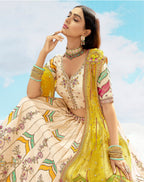 Monjolika Fashion Ivory & Yellow Silk Heavy Embroidered Wedding Lehenga Choli | Grocsy
