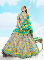 Monjolika Fashion Light Grey & Sea Green Silk Bridal Lehenga Choli with Sequence Embroidery | Grocsy