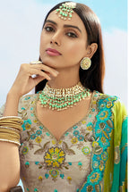Monjolika Fashion Light Grey & Sea Green Silk Bridal Lehenga Choli with Sequence Embroidery | Grocsy