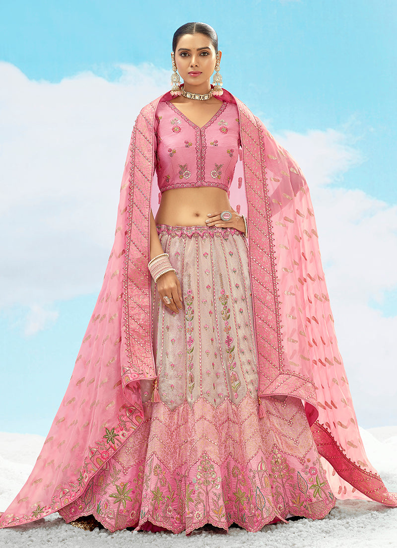 Monjolika Fashion Pink Silk Sequins Trendy Reception Lehenga Choli | Grocsy