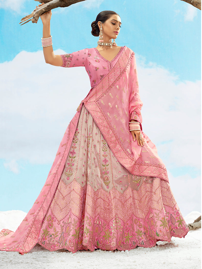 Monjolika Fashion Pink Silk Sequins Trendy Reception Lehenga Choli | Grocsy