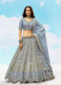 Monjolika Fashion Grey & Light Blue Silk Heavy Embroidered Wedding Lehenga Choli | Grocsy