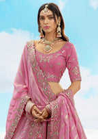 Monjolika Fashion Embroidered Onion Pink Silk Reception Lehenga Choli | Grocsy