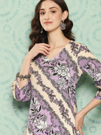 Sangria Floral Printed Curved Hem Kurta | Grocsy