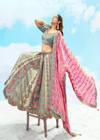 Monjolika Fashion Grey Embroidered Silk Engagement A Line Lehenga Choli | Grocsy
